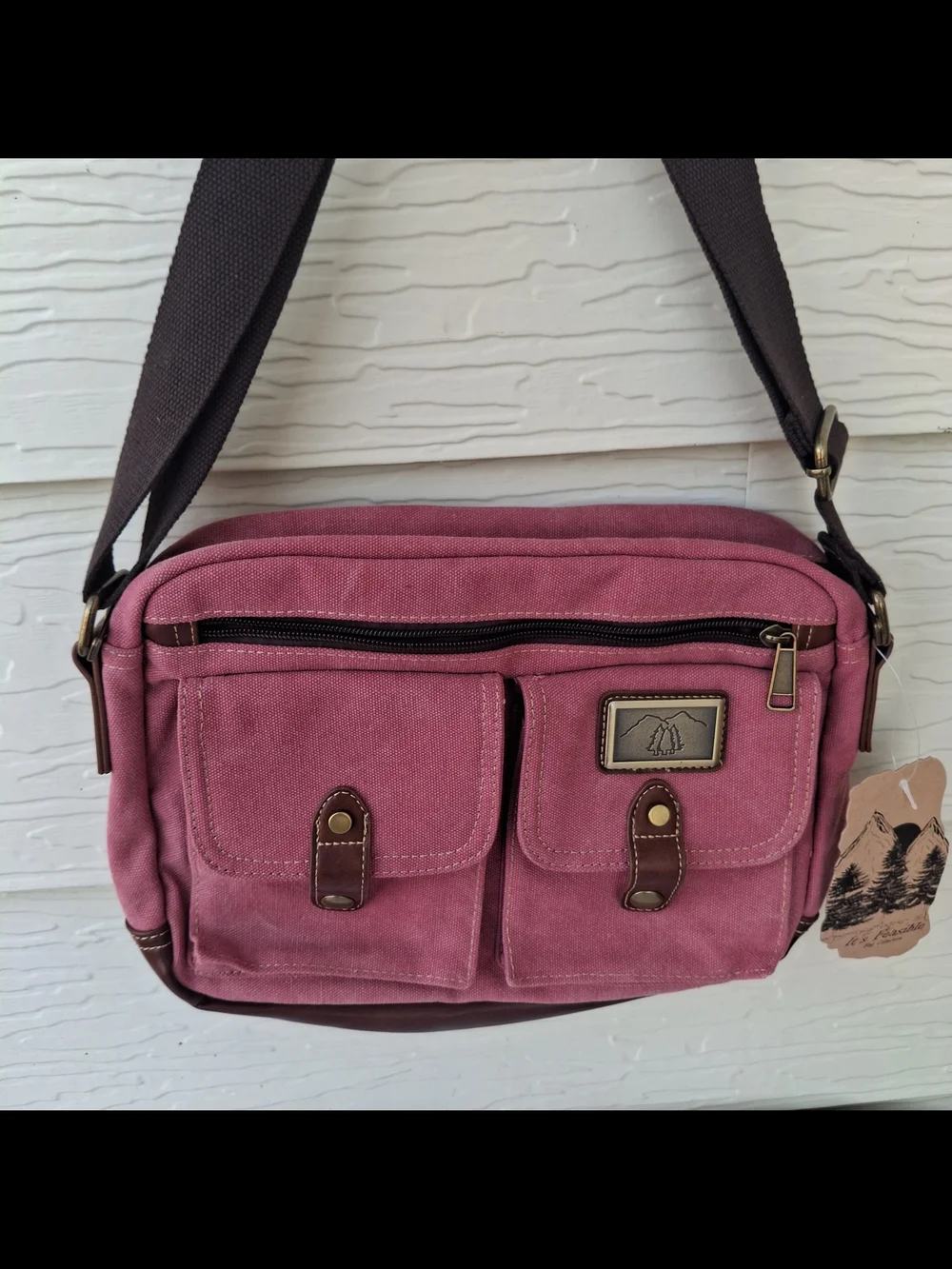 Prairie Schooner Padded Crossbody Bag Burgundy Canvas Travel Hiking Purse 12